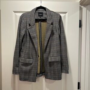 EUC Liverpool Black/White/Mustard Checkered Boyfriend Blazer, Size Small